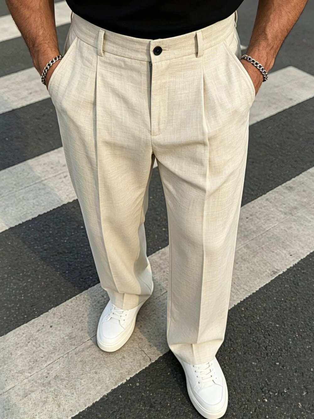 Apricot Casual Men's Unlined Long Zipper Fly Dress Pants